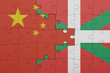 Bask ülkesinin renkli ulusal bayrağı ve Çin bayrağıyla ilgili bulmacalar. konsept