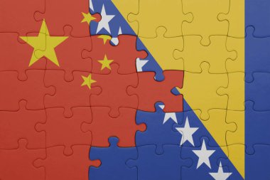 Bosna, Herzegovina ve Çin bayrağının renkli ulusal bayrağıyla bulmaca. konsept