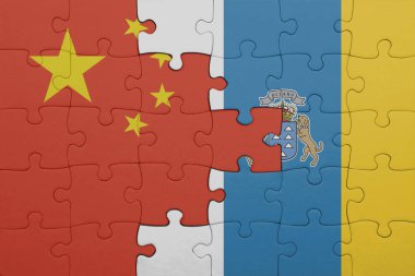 Kanarya adalarının ve Çin bayrağının renkli ulusal bayrağıyla bulmaca. konsept