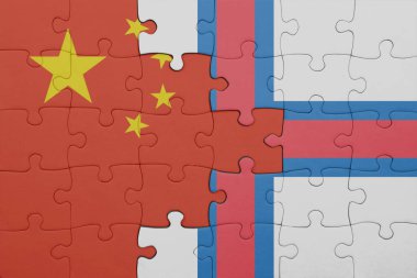 Faroe Adaları 'nın renkli ulusal bayrağı ve Çin bayrağı bulmacası. konsept