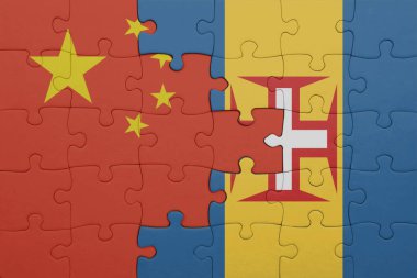 Renkli ulusal madeira bayrağı ve porselen bayrağı bulmacası. konsept