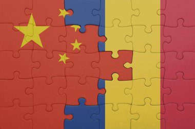 Romanya 'nın renkli ulusal bayrağı ve Çin bayrağıyla ilgili bulmacalar. konsept