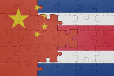 Kosta Rika 'nın renkli ulusal bayrağı ve Çin bayrağı bulmacası. konsept