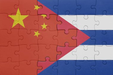 Küba ve Çin bayrağının renkli ulusal bayrağıyla bulmaca. konsept