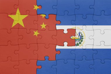 El Salvador 'un renkli ulusal bayrağı ve Çin bayrağı. konsept