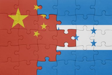 Honduras ve Çin bayrağının renkli ulusal bayrağıyla bulmaca. konsept