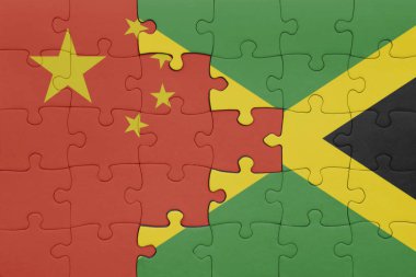 Jamaika 'nın renkli ulusal bayrağı ve Çin bayrağı bulmacası. konsept