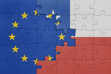 Şili ve Avrupa Birliği bayrağının renkli ulusal bayrağıyla ilgili bulmacalar. konsept