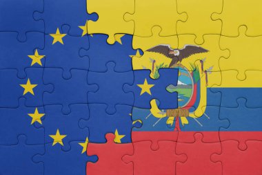 Ekvador ve Avrupa Birliği bayrağının renkli ulusal bayrağıyla ilgili bulmacalar. konsept
