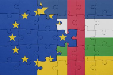 Orta Afrika Cumhuriyeti ve Avrupa Birliği bayrağının renkli ulusal bayrağıyla ilgili bulmacalar. konsept