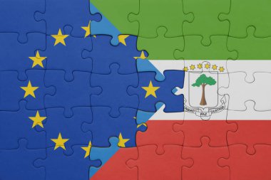 Ekvator Ginesi ve Avrupa Birliği bayrağının renkli ulusal bayrağıyla ilgili bulmacalar. konsept