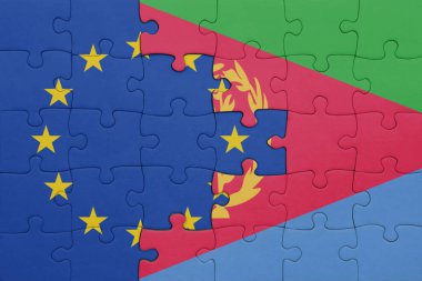 Avrupa Birliği bayrağının ve eritreanın renkli ulusal bayrağının bulmacası. konsept