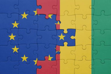 Gine ve Avrupa Birliği bayrağının renkli ulusal bayrağıyla ilgili bulmacalar. konsept