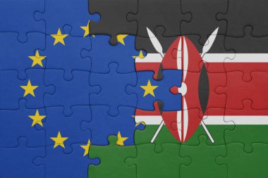 Kenya 'nın renkli ulusal bayrağı ve Avrupa Birliği bayrağı bulmacası. konsept