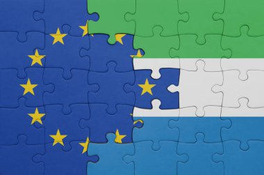 Sierra Leone ve Avrupa Birliği bayrağının renkli ulusal bayrağıyla ilgili bulmacalar. konsept