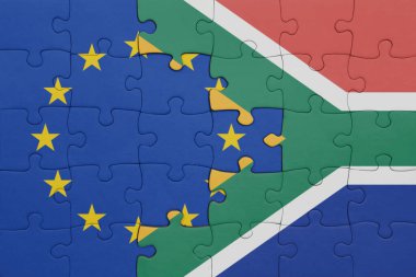 Güney Afrika 'nın renkli ulusal bayrağı ve Avrupa Birliği bayrağıyla ilgili bulmacalar. konsept