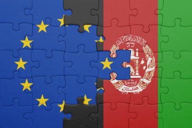 Afganistan ve Avrupa Birliği bayrağının renkli ulusal bayrağıyla ilgili bulmacalar. konsept