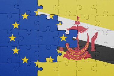 Renkli ulusal esmer bayrağı ve Avrupa Birliği bayrağı bulmacası. konsept