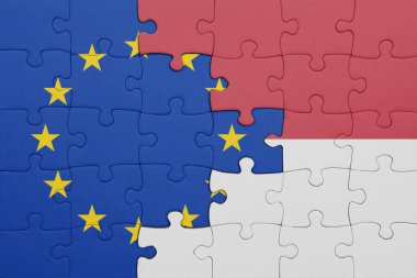 Endonezya 'nın renkli ulusal bayrağı ve Avrupa Birliği bayrağı bulmacası. konsept