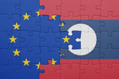 Avrupa Birliği bayrağının ve laoların renkli ulusal bayrağının bulmacası. konsept