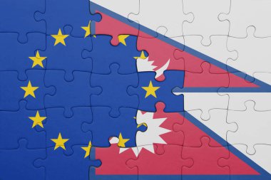 Nepal ve Avrupa Birliği bayrağının renkli ulusal bayrağıyla ilgili bulmacalar. konsept