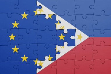 Filipinler 'in renkli ulusal bayrağı ve Avrupa Birliği bayrağının bulmacası. konsept