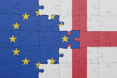 İngiltere 'nin renkli ulusal bayrağı ve Avrupa Birliği bayrağıyla ilgili bulmacalar. konsept