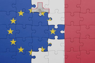 Malta 'nın renkli ulusal bayrağı ve Avrupa Birliği bayrağı bulmacası. konsept