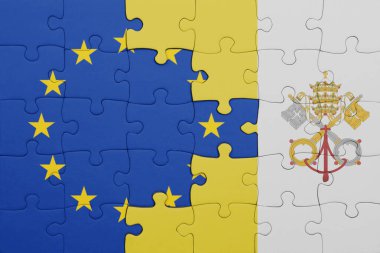 Vatikan 'ın renkli ulusal bayrağı ve Avrupa Birliği bayrağıyla ilgili bulmacalar. konsept