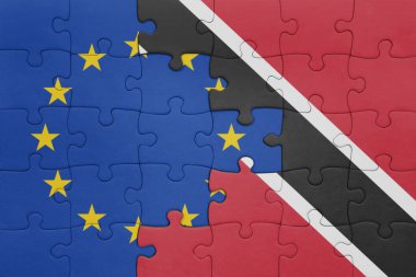 Trinidad, Tobago ve Avrupa Birliği bayrağının renkli ulusal bayrağıyla bulmaca. konsept