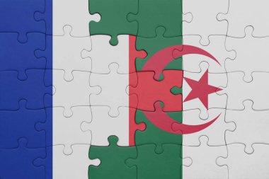 Cezayir 'in renkli ulusal bayrağı ve Fransa bayrağı. konsept