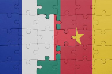 Kamerun ve Fransa bayrağının renkli ulusal bayrağıyla bulmaca. konsept
