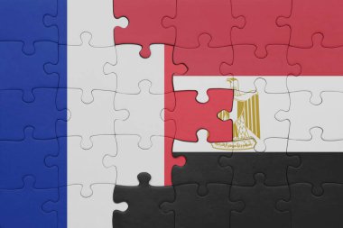 Mısırın renkli ulusal bayrağı ve Fransa bayrağının bulmacası. konsept