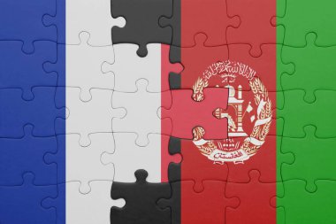 Afganistan 'ın renkli ulusal bayrağı ve Fransa bayrağının bulmacası. konsept