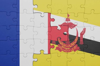 Renkli ulusal brunei bayrağı ve Fransa bayrağı bulmacası. konsept