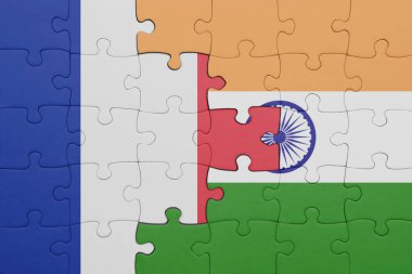 Hindistan 'ın renkli ulusal bayrağı ve Fransa bayrağı ile bulmaca. konsept