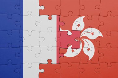 Hong Kong 'un renkli ulusal bayrağı ve Fransa bayrağı. konsept