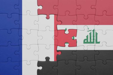 Irak 'ın renkli ulusal bayrağı ve Fransa bayrağı ile ilgili bulmacalar. konsept