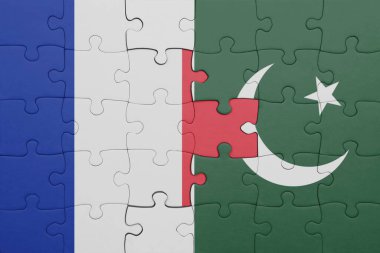 Pakistan 'ın renkli ulusal bayrağı ve Fransa bayrağı ile bulmaca. konsept