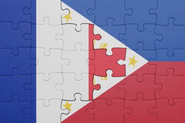 Filipinler 'in renkli ulusal bayrağı ve Fransa bayrağı. konsept