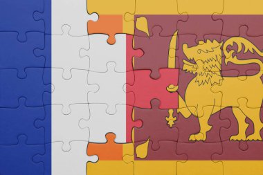 Sri Lanka 'nın renkli ulusal bayrağı ve Fransa bayrağı. konsept