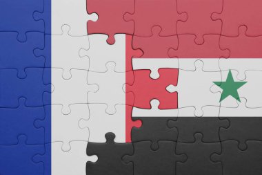 Suriye 'nin renkli ulusal bayrağı ve Fransa bayrağı ile ilgili bulmacalar. konsept
