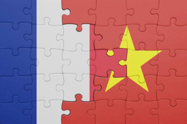 Vietnam 'ın renkli ulusal bayrağı ve Fransa bayrağı. konsept