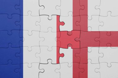 İngiltere 'nin renkli ulusal bayrağı ve Fransa bayrağıyla ilgili bulmacalar. konsept