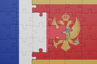 Moğolistan ve Fransa bayrağının renkli ulusal bayrağıyla bulmaca. konsept