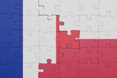 Polonya 'nın renkli ulusal bayrağı ve Fransa bayrağının bulmacası. konsept