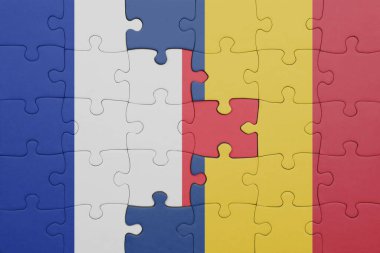 Romanya 'nın renkli ulusal bayrağı ve Fransa bayrağıyla ilgili bulmacalar. konsept