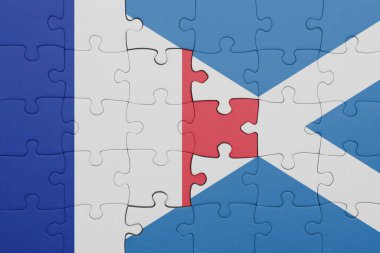 İskoçya 'nın renkli ulusal bayrağı ve Fransa bayrağı ile bulmaca. konsept