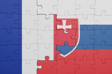 Slovakya 'nın renkli ulusal bayrağı ve Fransa bayrağının bulmacası. konsept