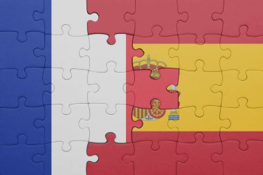 İspanya 'nın renkli ulusal bayrağı ve Fransa bayrağıyla ilgili bulmacalar. konsept